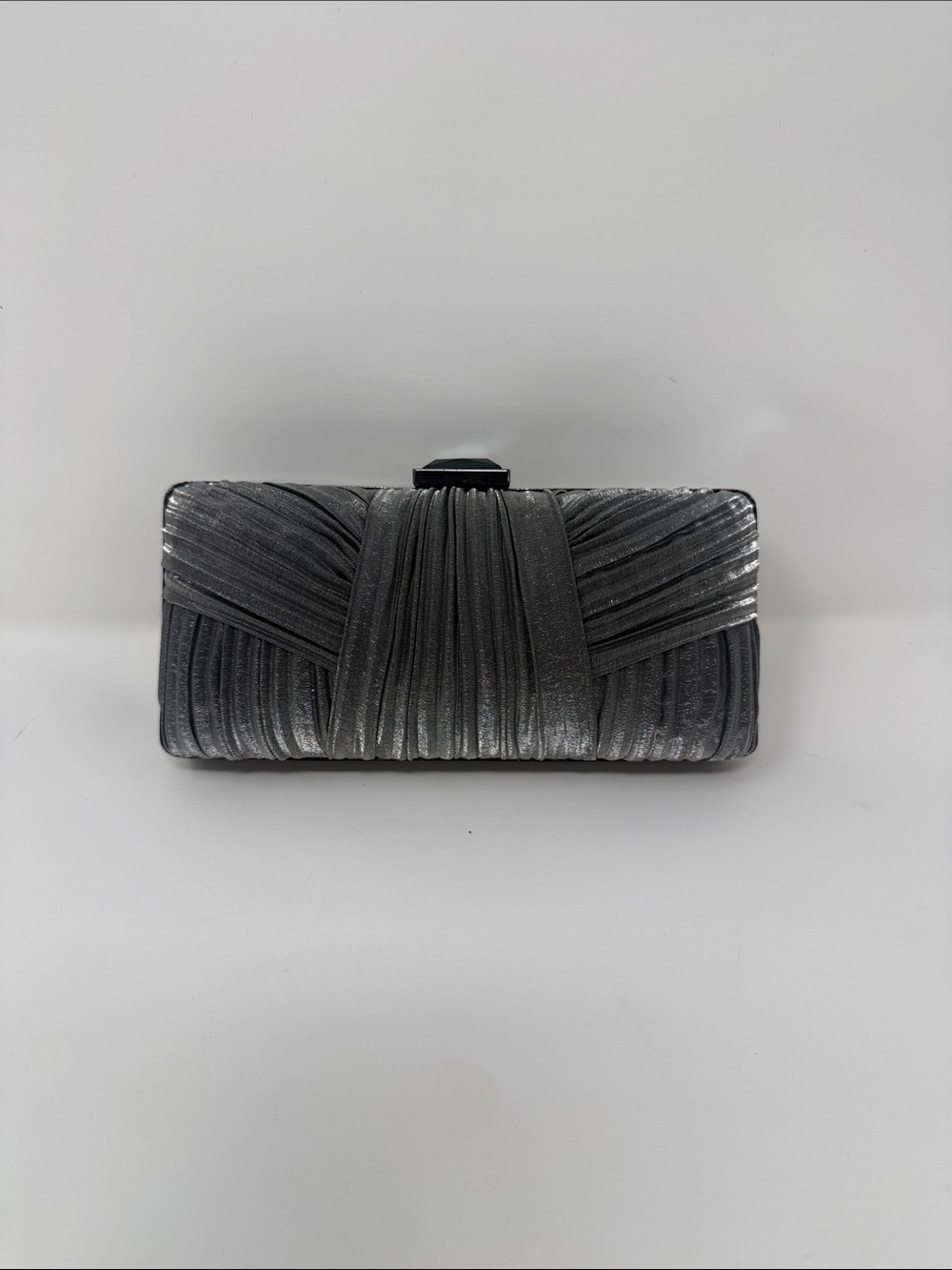 Sondra Robert’s Glistening Silver Pleated Evening Clutch